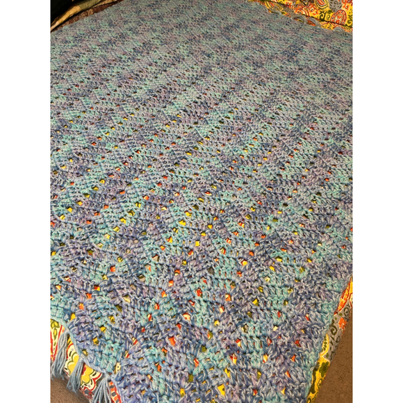 Handmade Crochet Blanket- Purple and Blue Throw - Picture 2 of 3